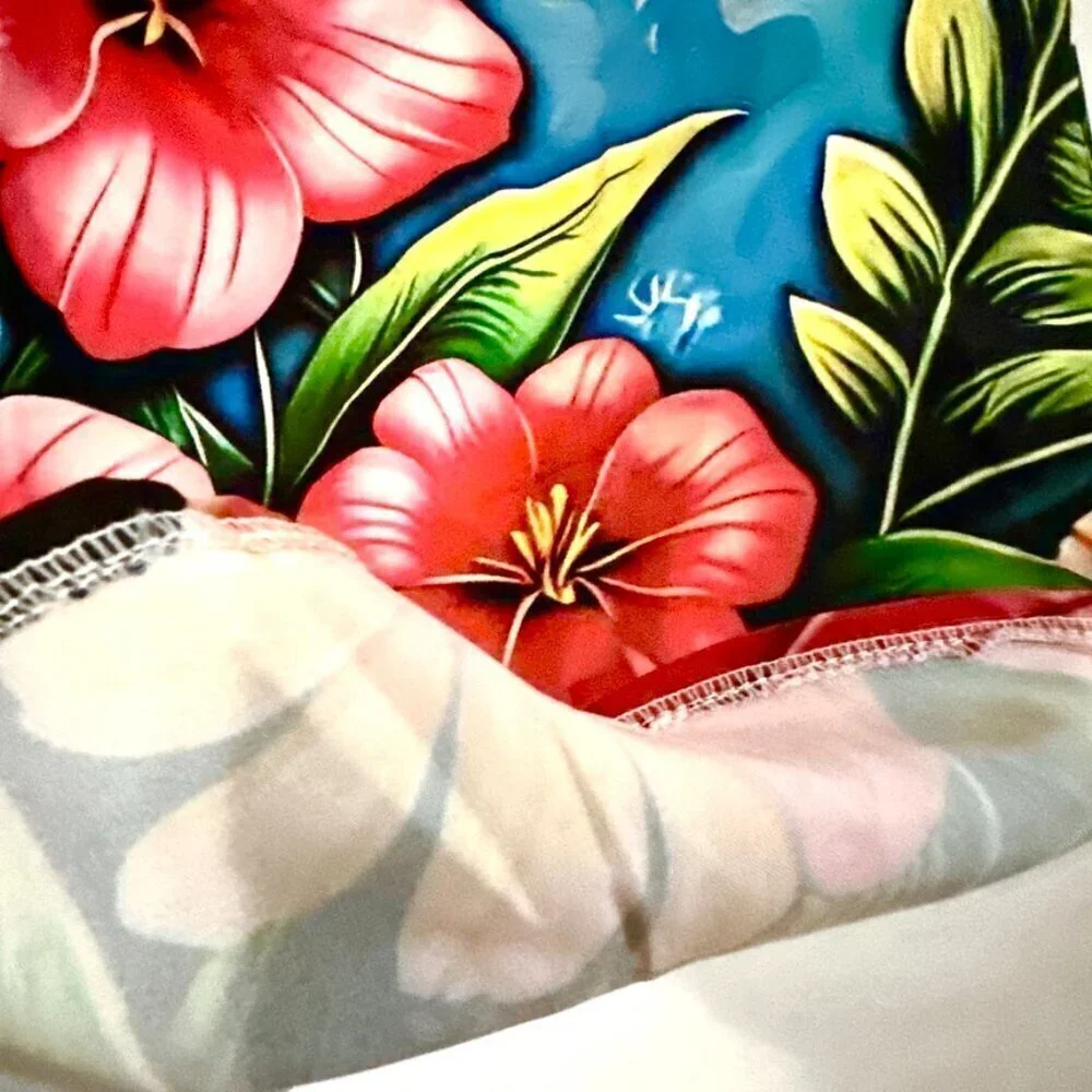 Dog Floral Hawaiian Shirt Medium  Hibiscus Pink Flowers, Stocking Stuffer NWT